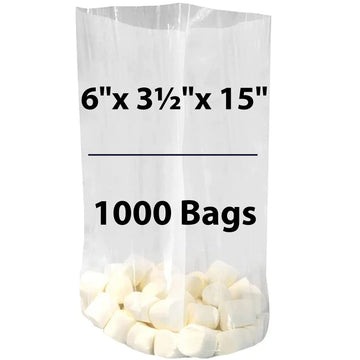 LDPE Clear Gusseted Poly bags 1.25 mil 6" X 3.5" X 15" 1000 Bags